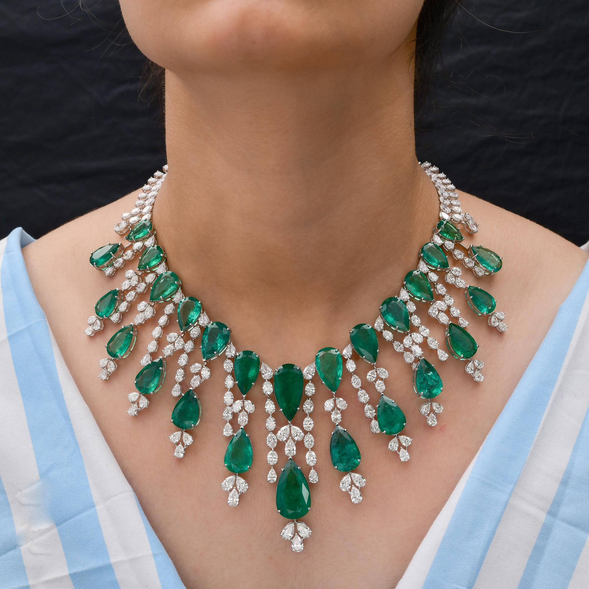 De las mujeres 152,93 ct Esmeralda de Zambia 53,78 ct Diamante Collar Gargantilla Oro Blanco 18k en venta