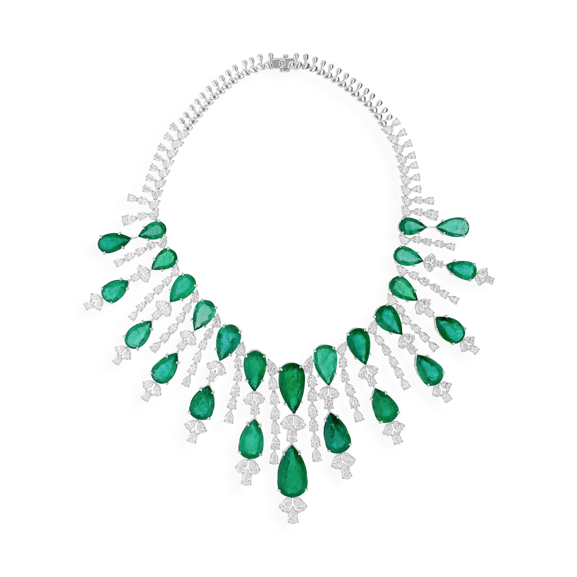 152,93 ct Esmeralda de Zambia 53,78 ct Diamante Collar Gargantilla Oro Blanco 18k