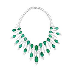 152.93ct Zambian Emerald 53.78ct Diamond Choker Necklace 18k White Gold