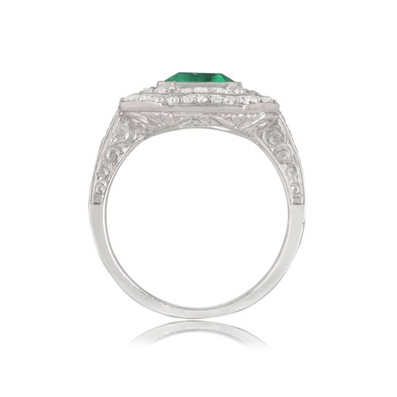 1.52ct Asscher Cut Colombian Emerald Engagement Ring, Platinum In Excellent Condition For Sale In New York, NY