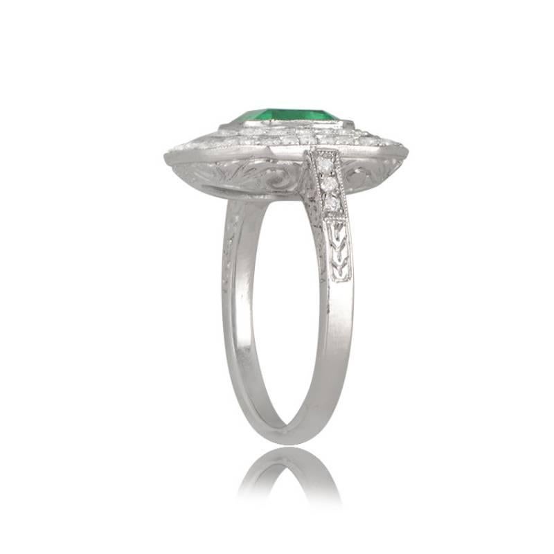 Art Deco 1.52ct Asscher Cut Colombian Emerald Engagement Ring, Platinum For Sale
