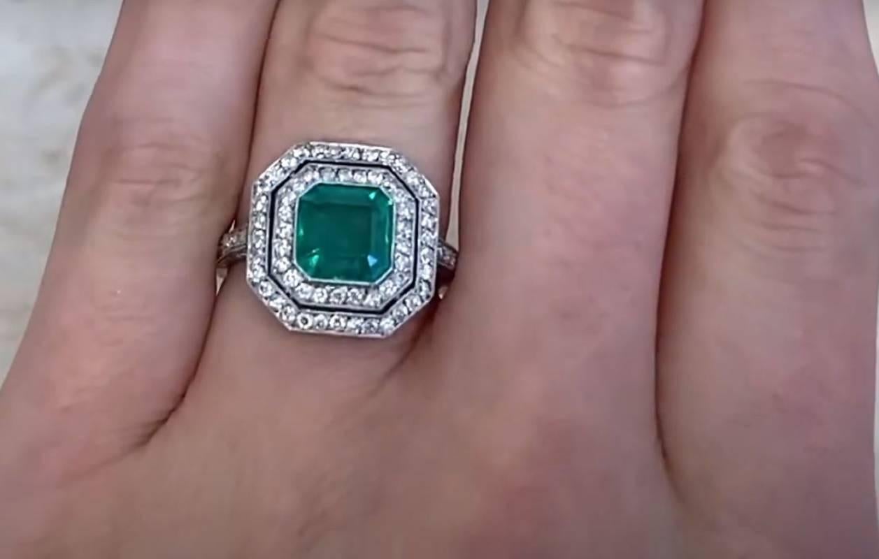 Women's 1.52ct Asscher Cut Colombian Emerald Engagement Ring, Platinum For Sale