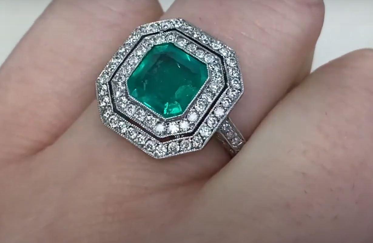 1.52ct Asscher Cut Colombian Emerald Engagement Ring, Platinum For Sale 1