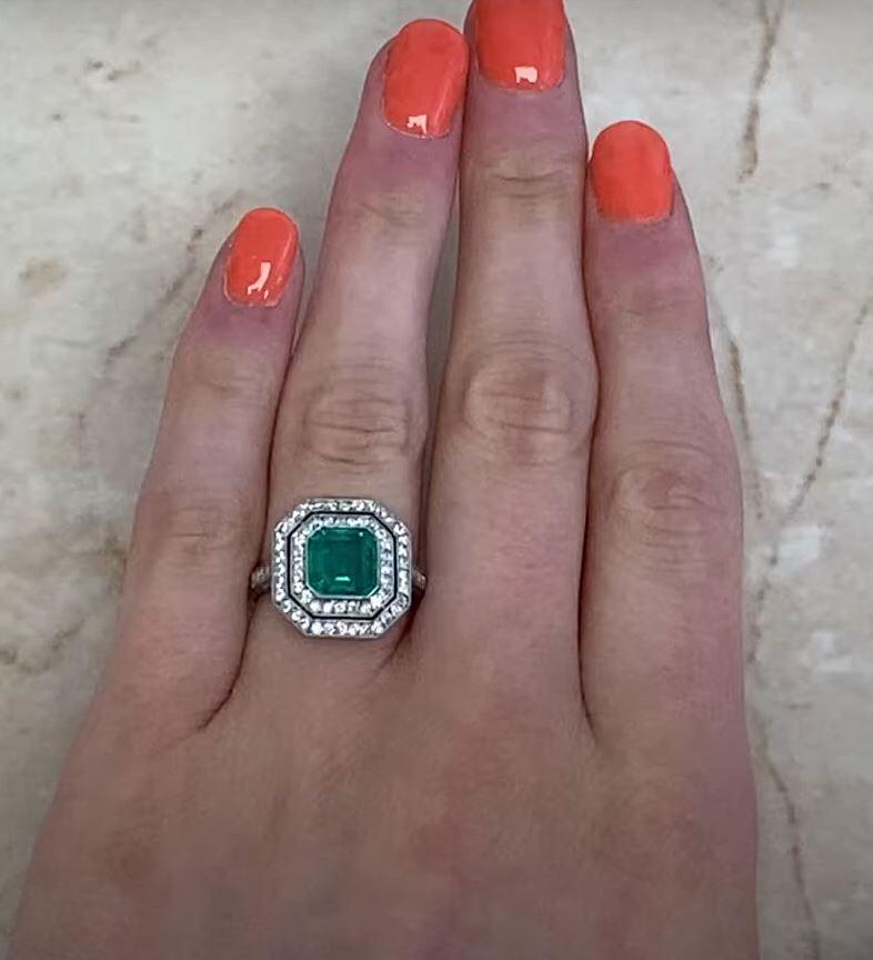1.52ct Asscher Cut Colombian Emerald Engagement Ring, Platinum For Sale 4