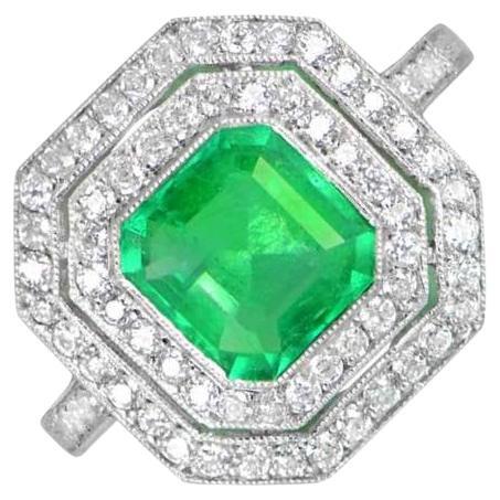 1.52ct Asscher Cut Colombian Emerald Engagement Ring, Platinum For Sale