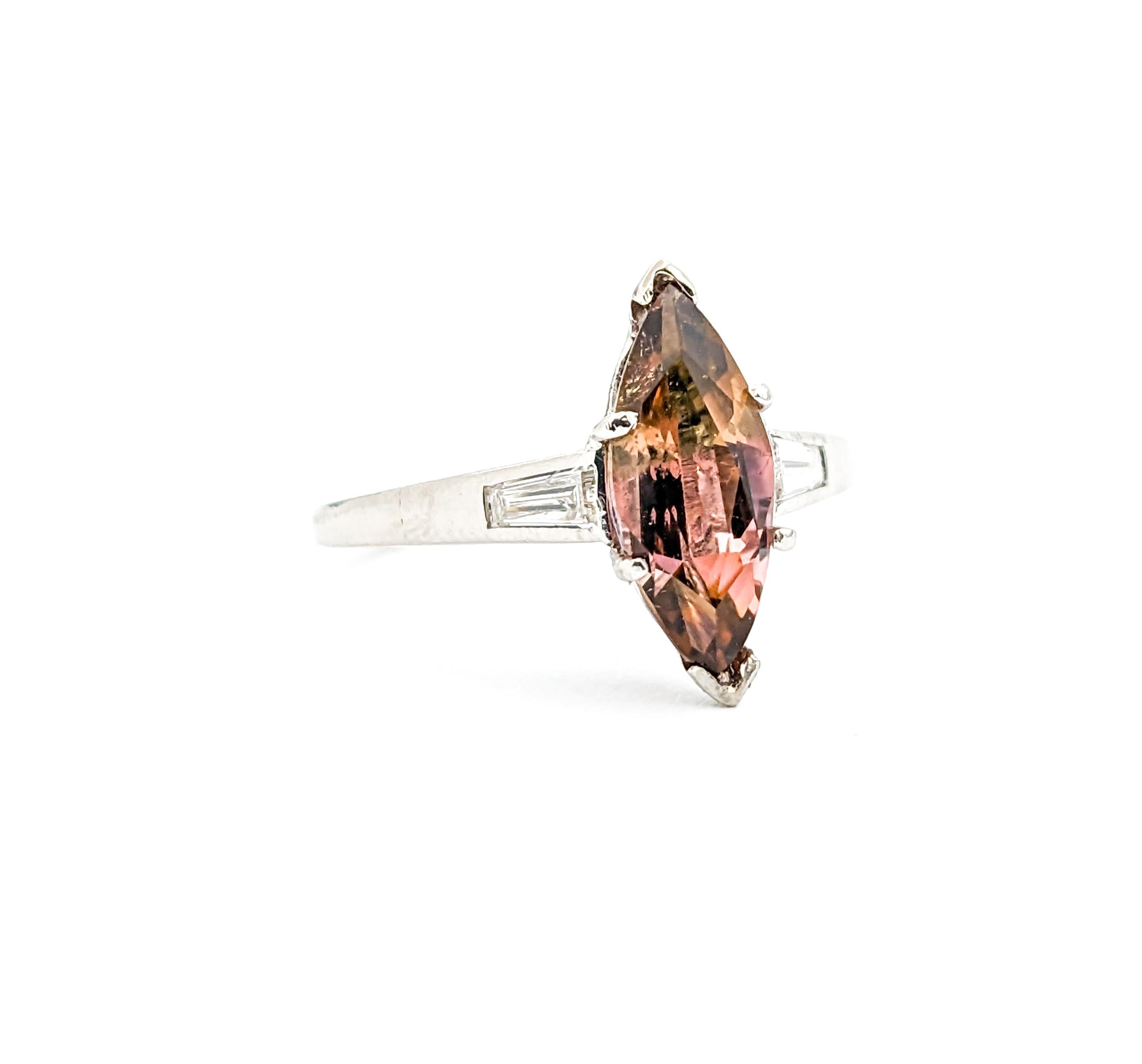 1.52ct Bi-Color Tourmaline Marquise & Diamond Ring In Platinum

Introducing this beautiful Bi-Color Tourmaline Ring, expertly crafted in 950 platinum. The centerpiece of the ring is a captivating 1.52ct Bi-Color Tourmaline, lending a unique and