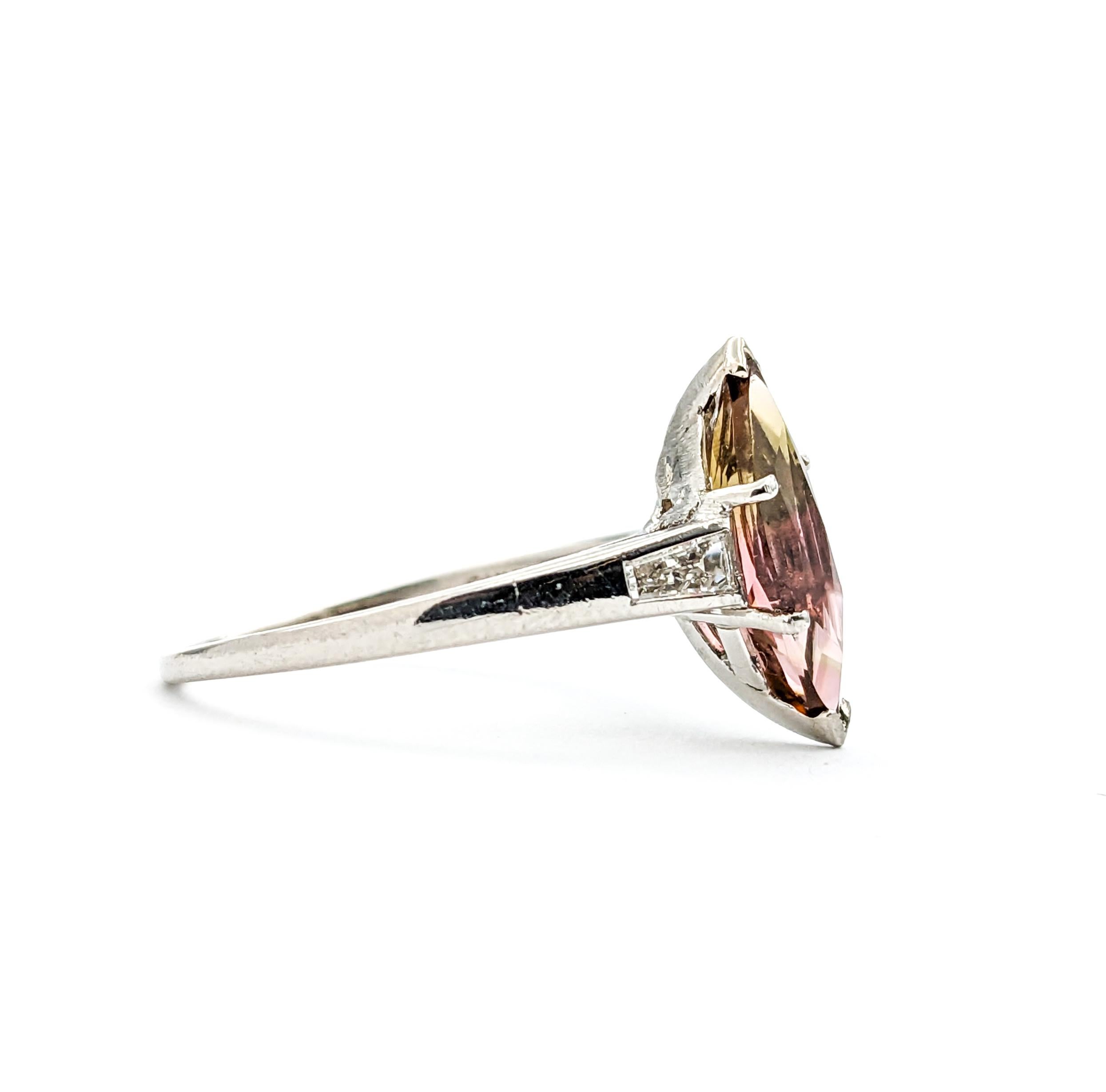 1.52ct Bi-Color Tourmaline Marquise & Diamond Ring In Platinum For Sale 6
