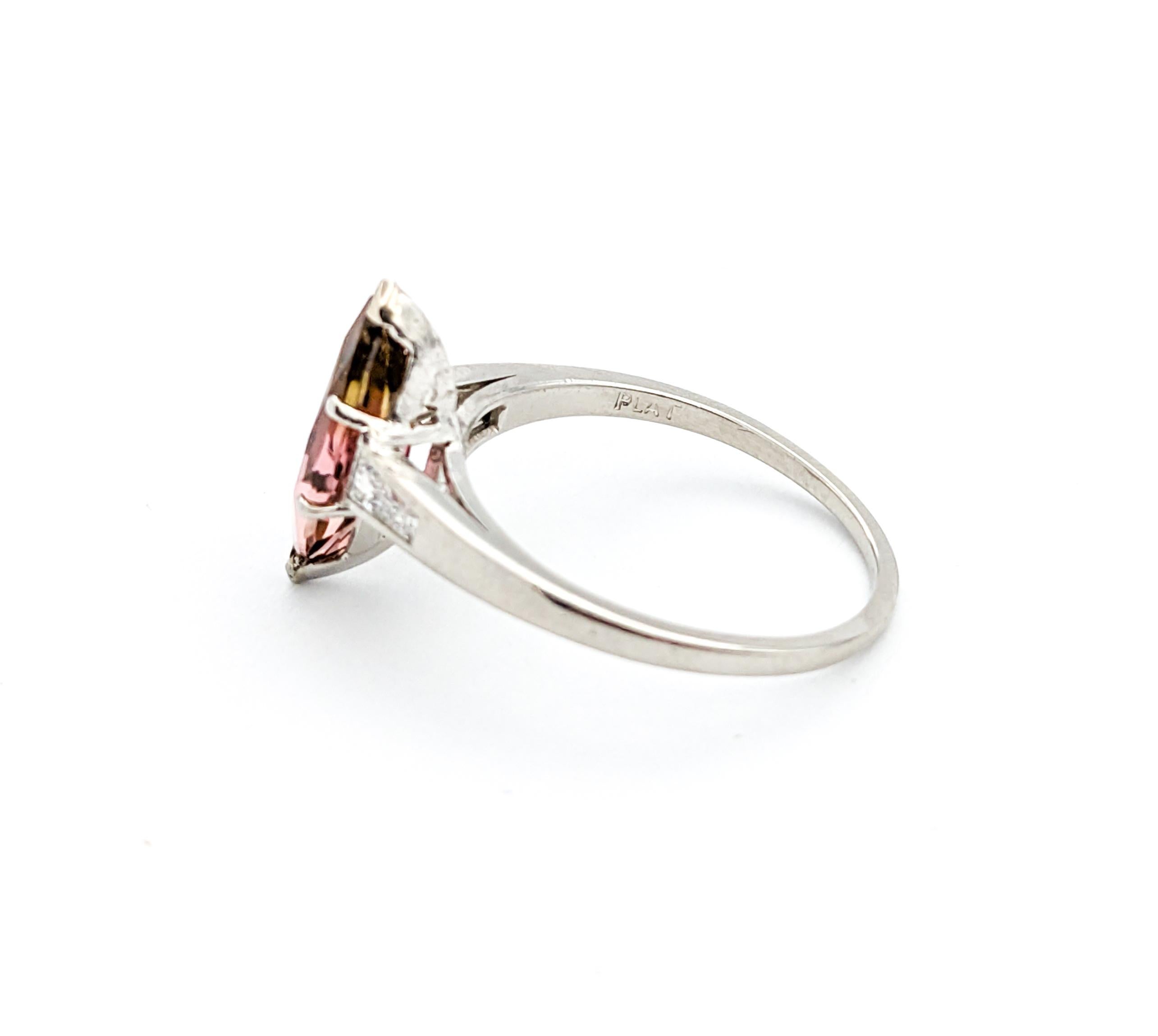Contemporary 1.52ct Bi-Color Tourmaline Marquise & Diamond Ring In Platinum For Sale