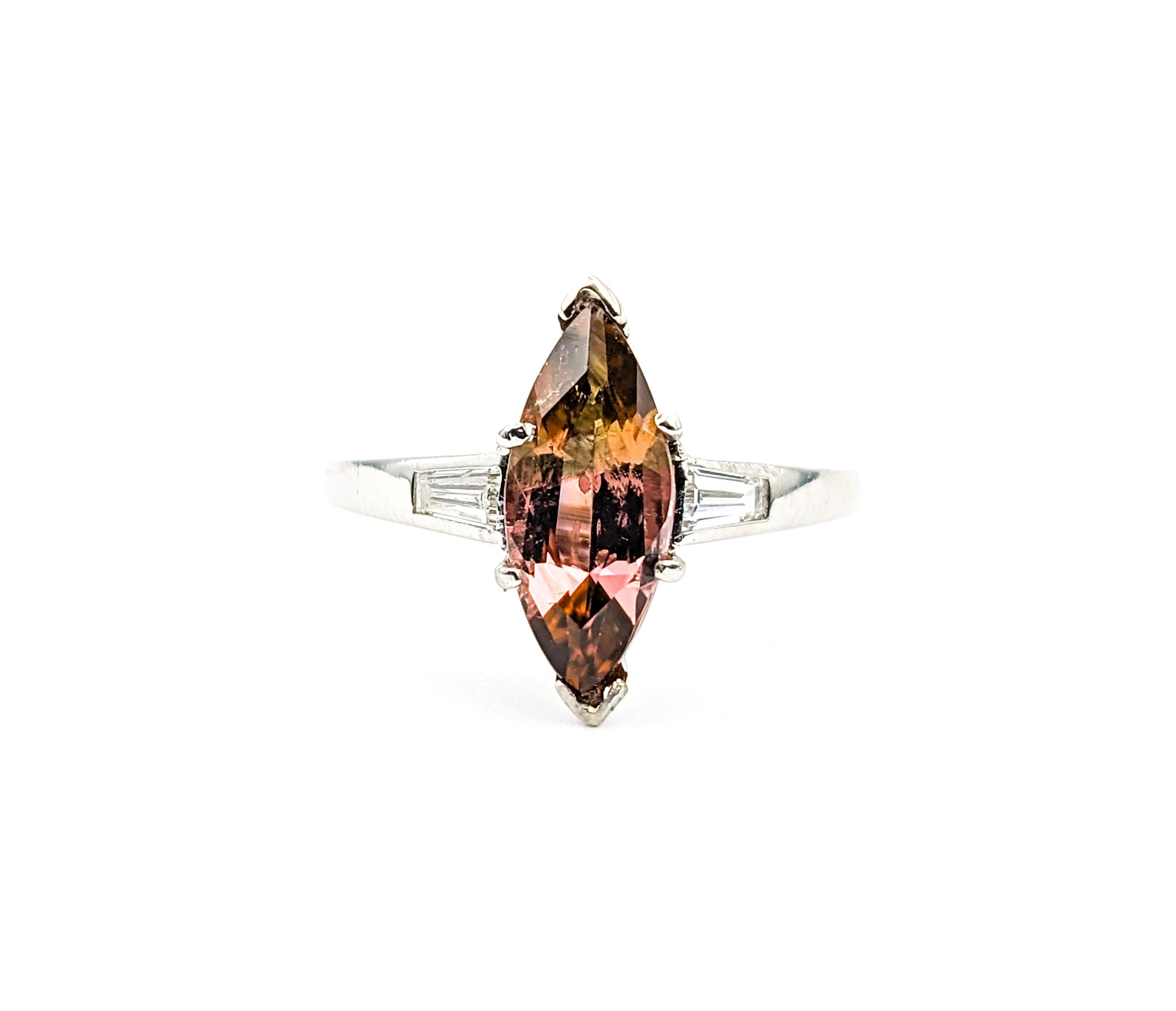 1.52ct Bi-Color Tourmaline Marquise & Diamond Ring In Platinum In Excellent Condition For Sale In Bloomington, MN