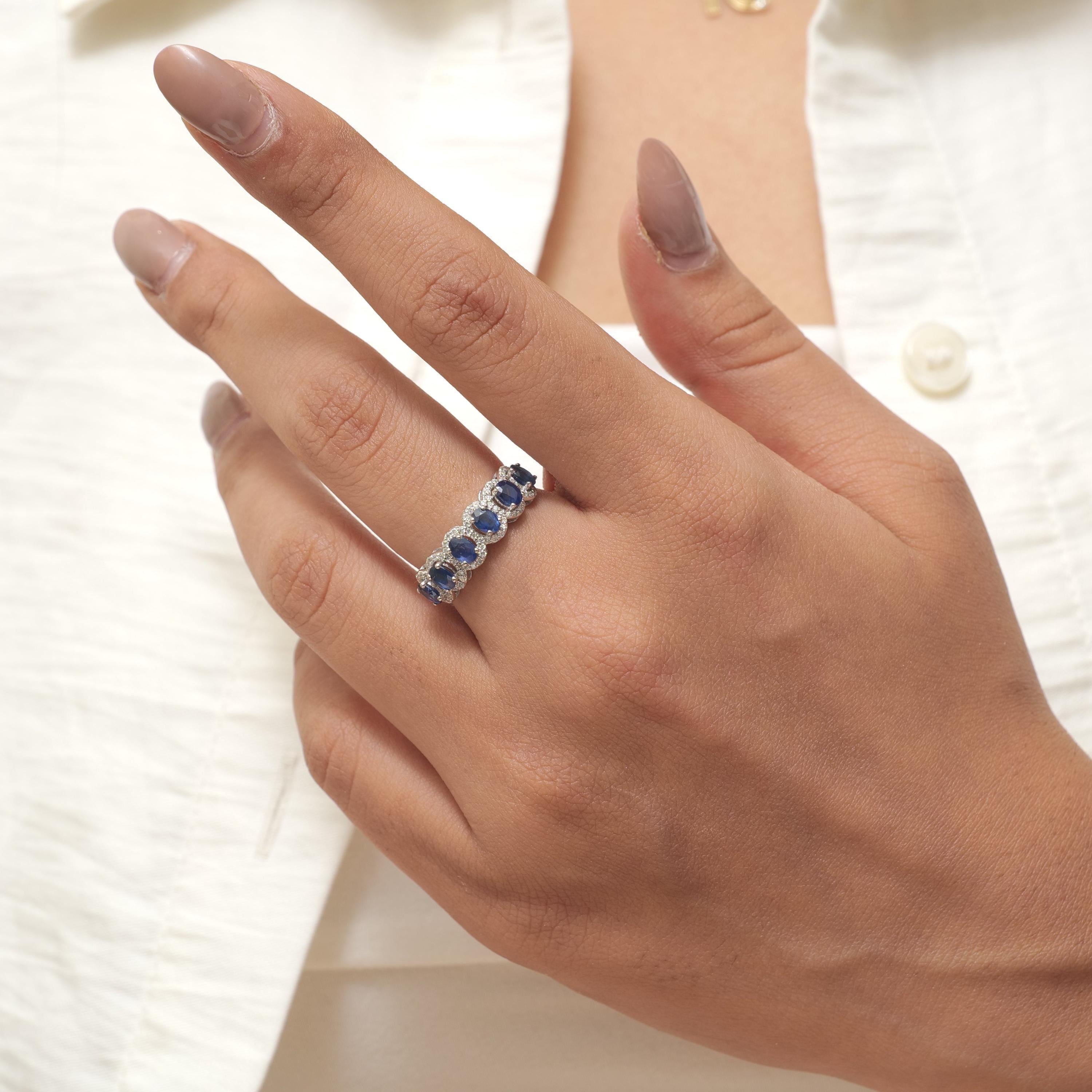 Ewigkeitsring mit blauem Saphir und Diamanten, 1,52 Karat, 14 Karat Massivgold (zertifiziert) (Art déco) im Angebot