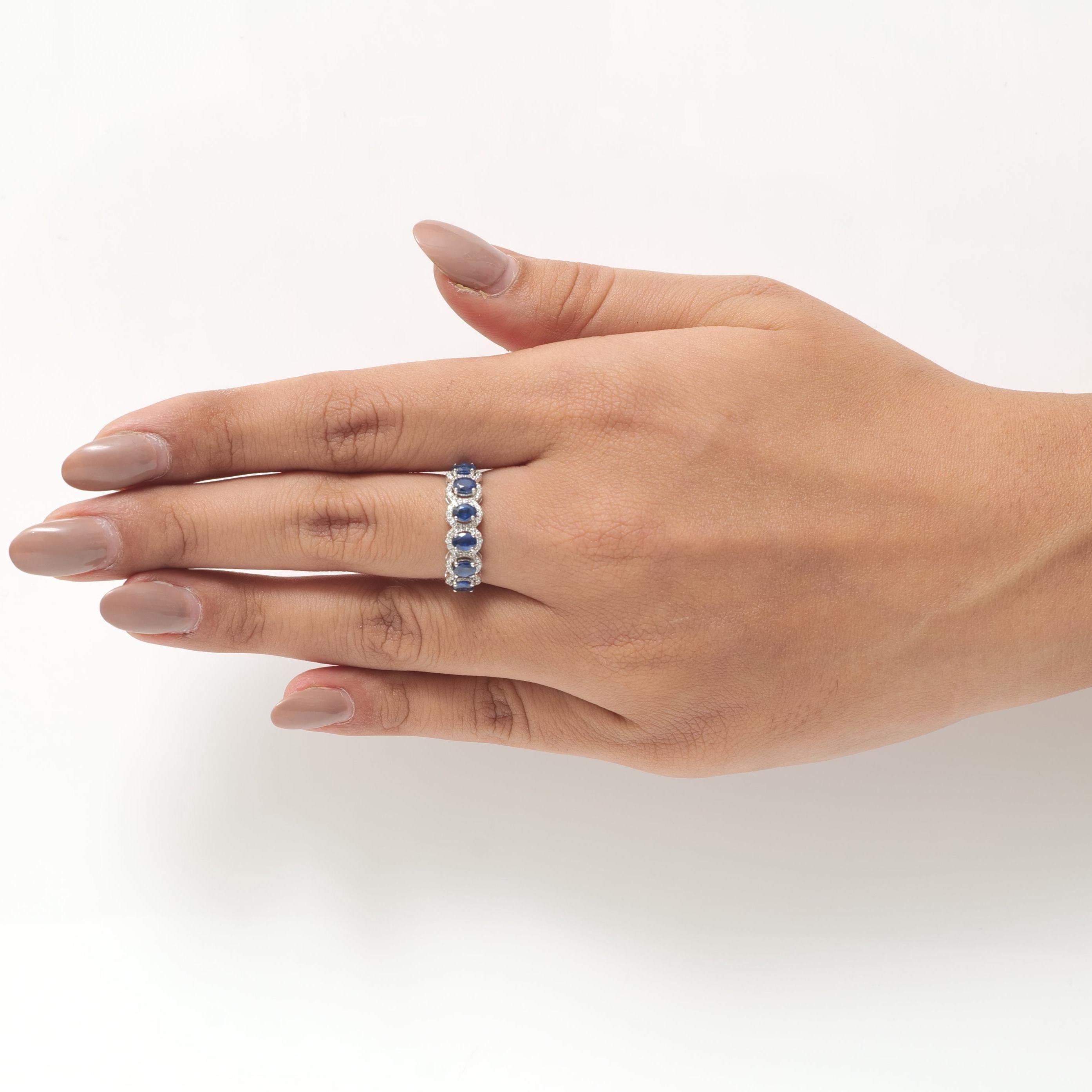Ewigkeitsring mit blauem Saphir und Diamanten, 1,52 Karat, 14 Karat Massivgold (zertifiziert) (Ovalschliff) im Angebot