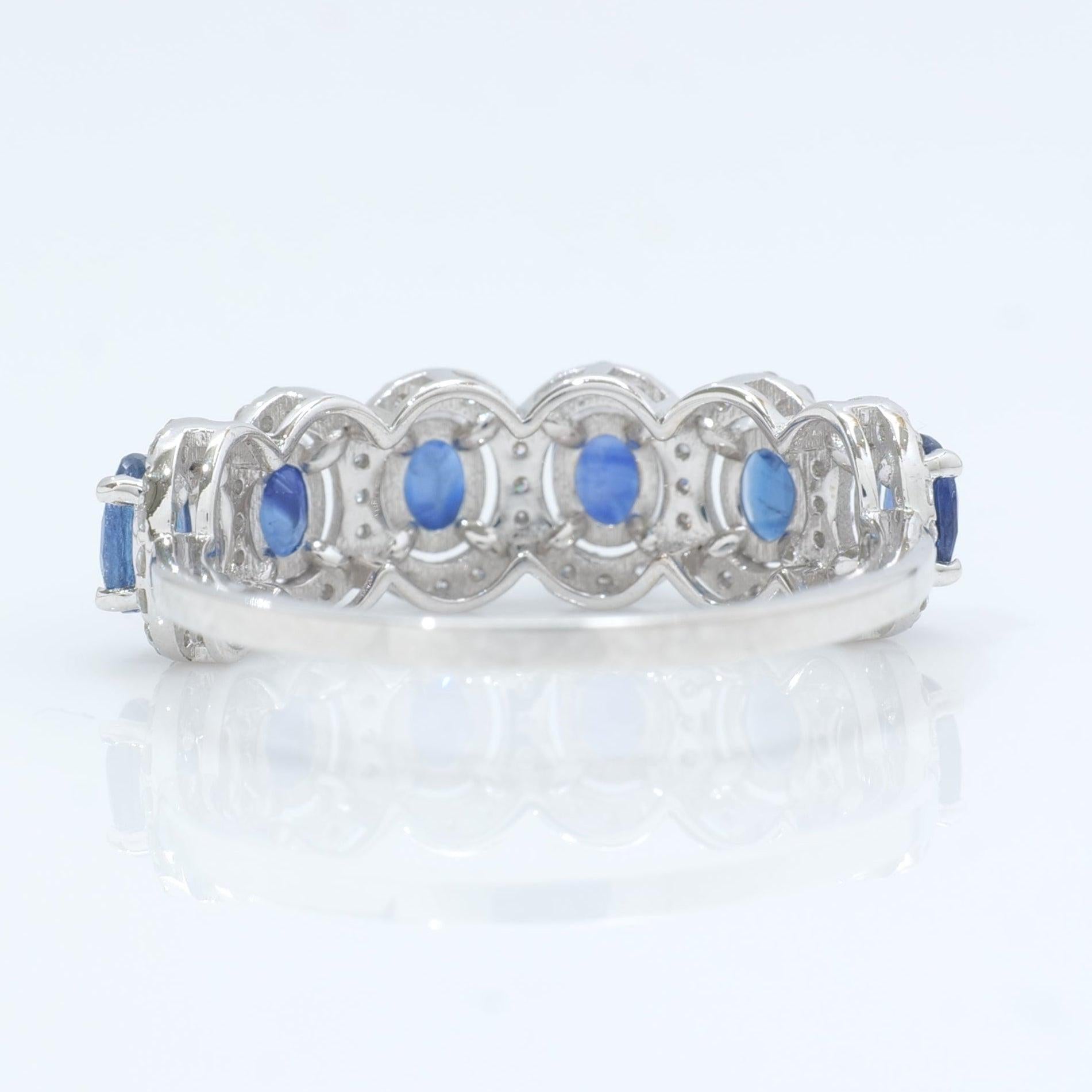 Ewigkeitsring mit blauem Saphir und Diamanten, 1,52 Karat, 14 Karat Massivgold (zertifiziert) im Angebot 2