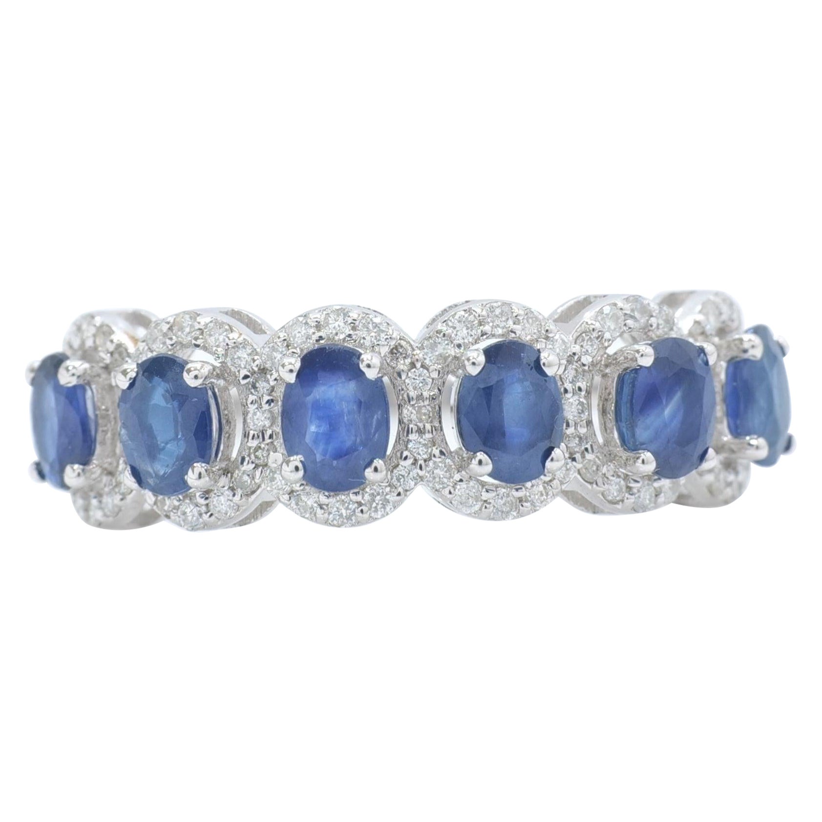 Ewigkeitsring mit blauem Saphir und Diamanten, 1,52 Karat, 14 Karat Massivgold (zertifiziert) im Angebot