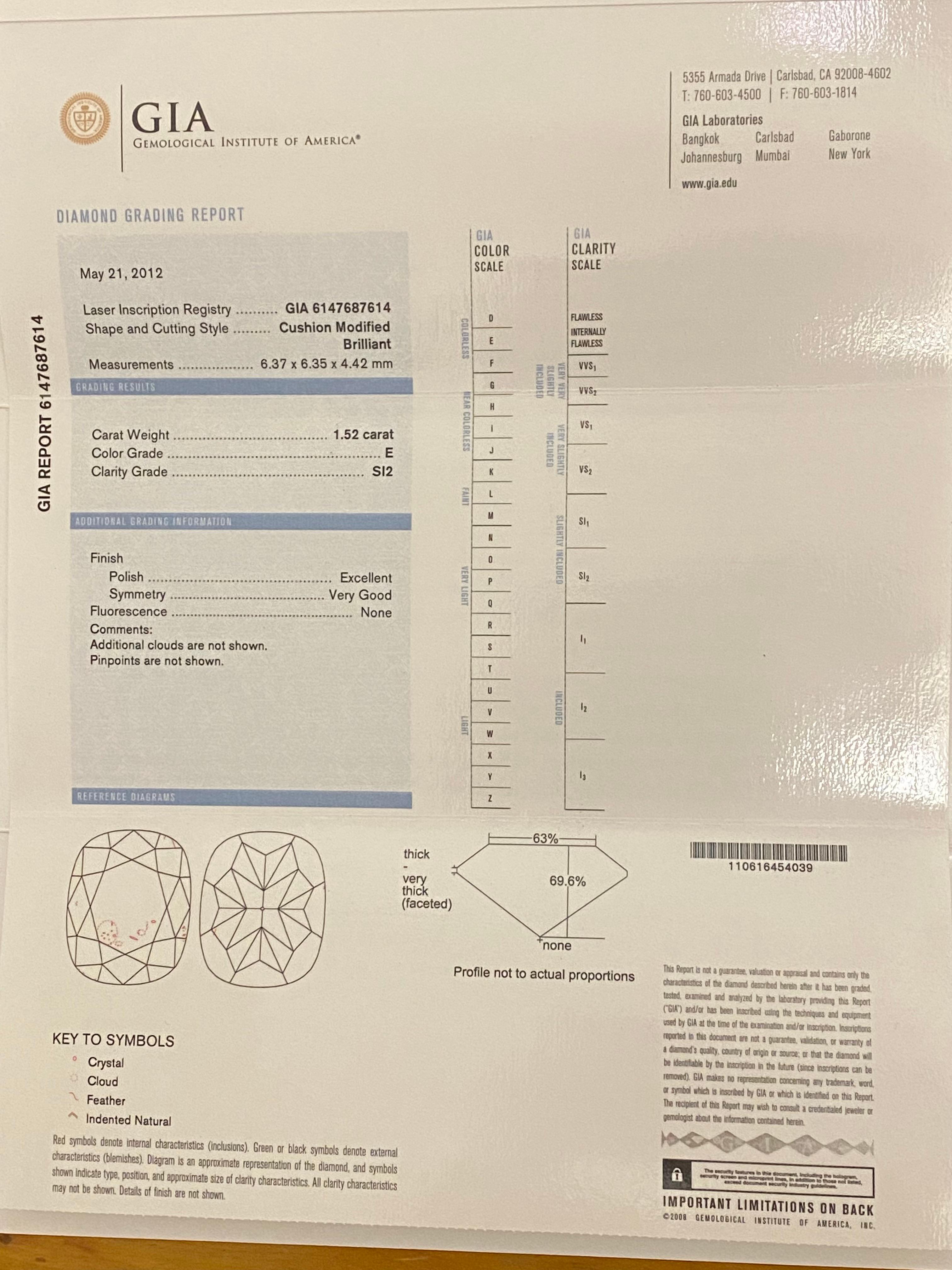 1,52 ct Diamante talla cojín extraído de la tierra GIA (E/SI) Anillo de oro blanco de 18 quilates de Diamor. en venta 7