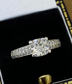 1.52ct Cushion Cut Earth-Mined GIA Diamond (E/SI) 18K White Gold Ring by Diamor.