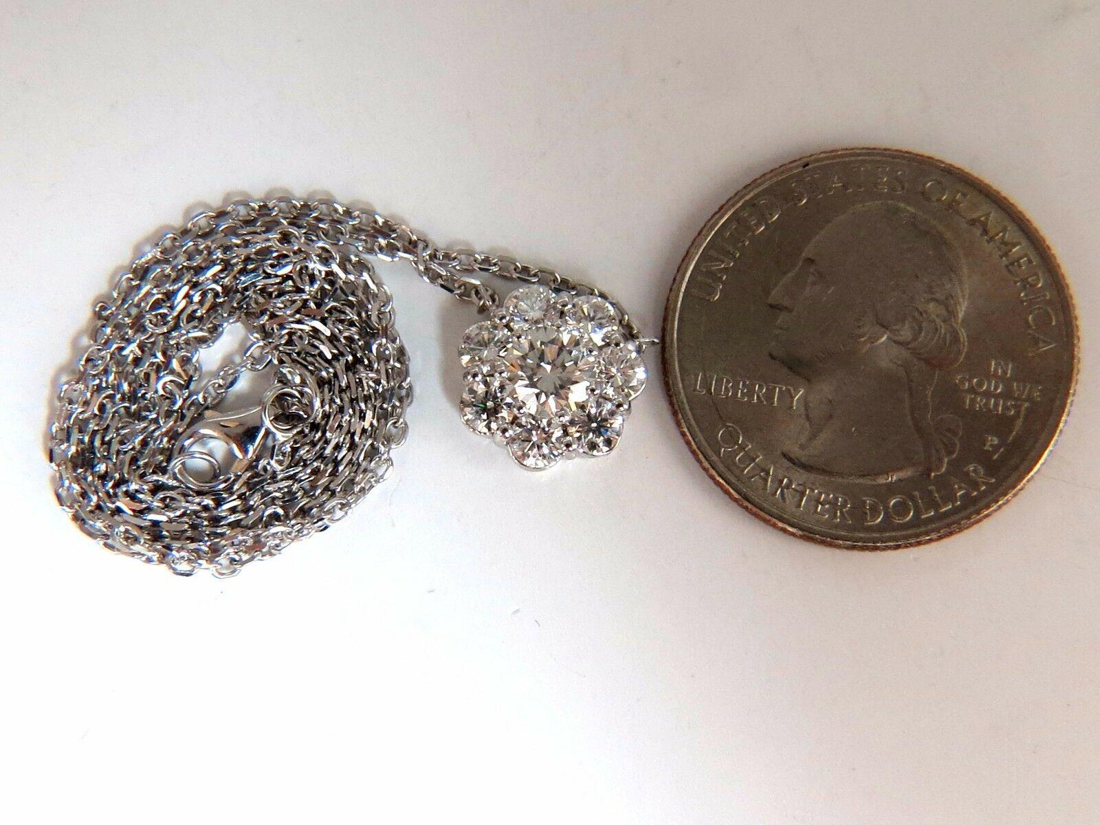 Uncut 1.52ct Diamonds Halo Cluster Necklace 14kt For Sale