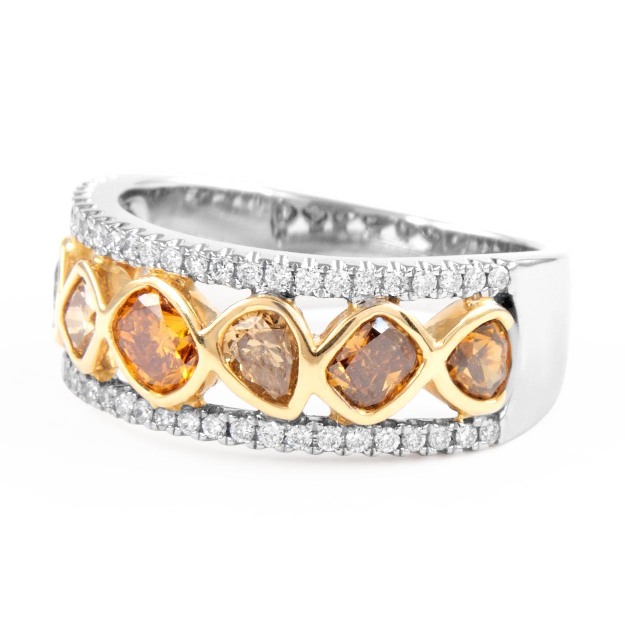 Contemporary 1.52ct Fancy Orange Brown Diamond Cocktail Ring 18k Two Tone For Sale