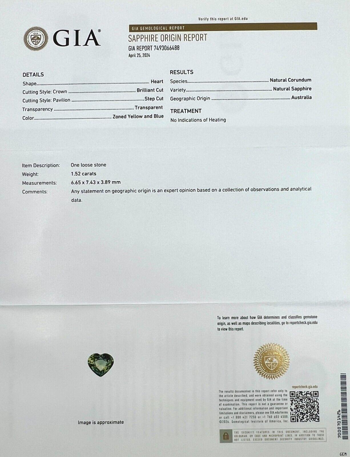 1,52Ct GIA zertifiziert Bi Farbe australischen Saphir gelb blau Herz unbehandelt im Zustand „Neu“ in Birmingham, GB