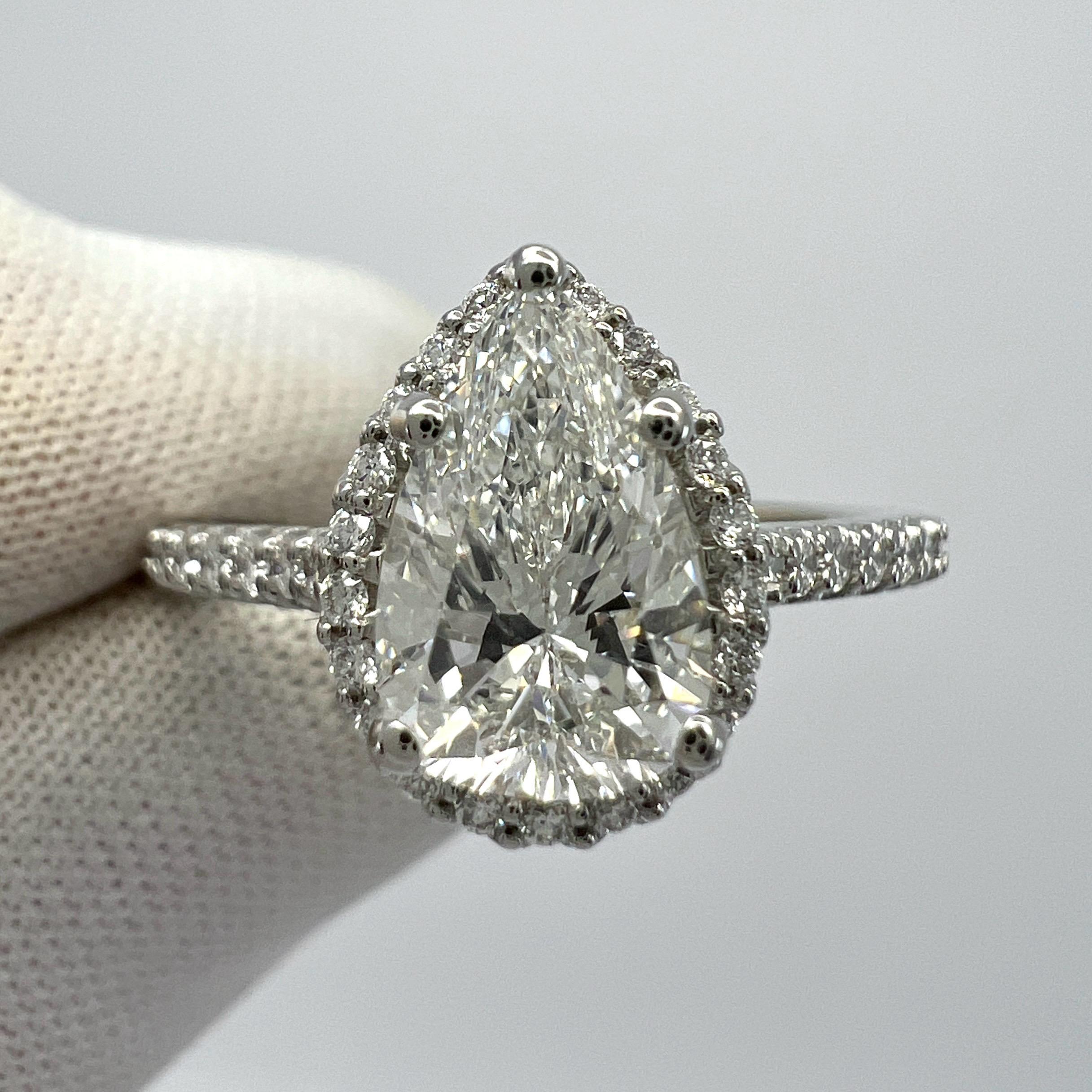 1.52ct GIA Certified Natural Pear Cut Diamond VVS1 G Platinum Halo Cluster Ring For Sale 6