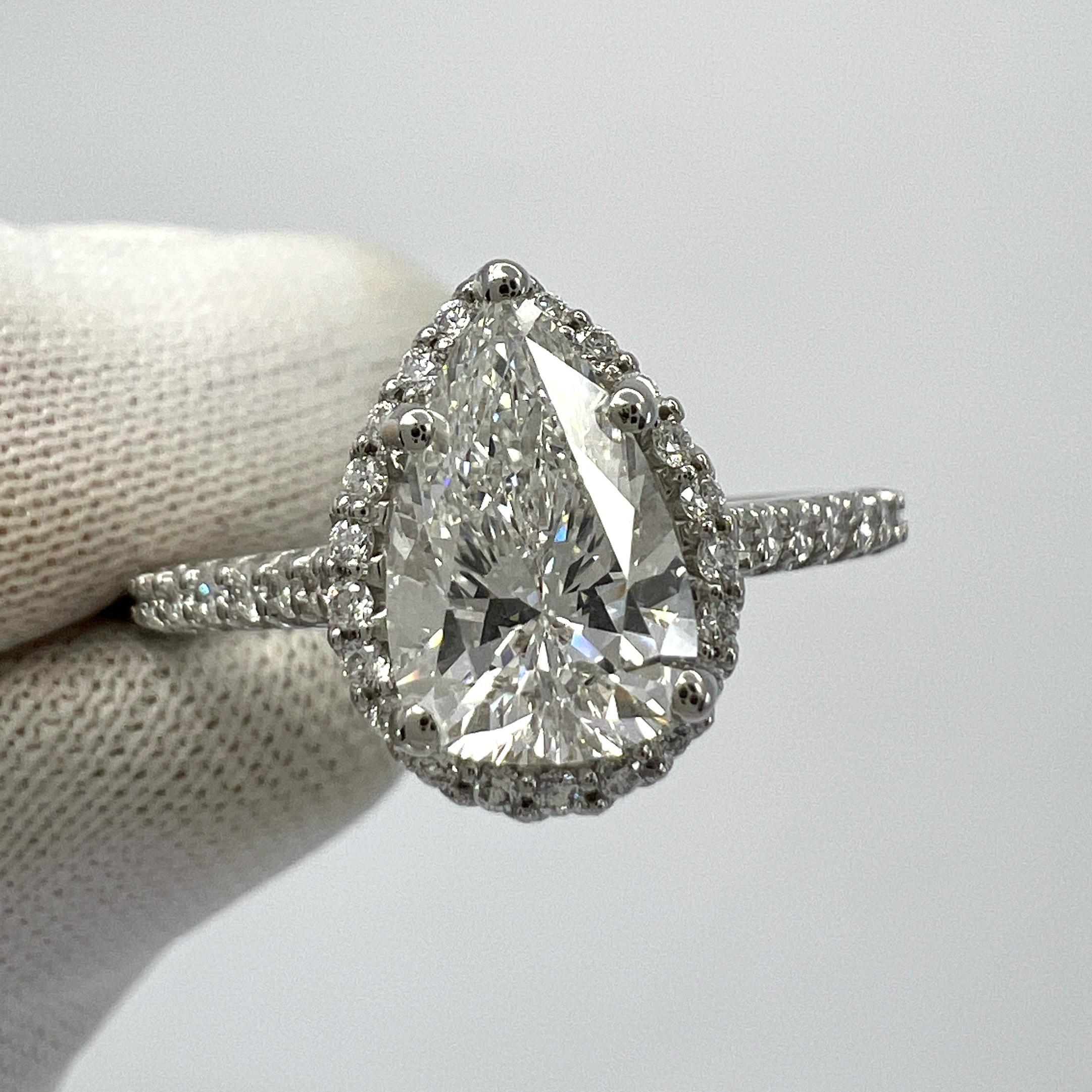 1.52ct GIA Certified Natural Pear Cut Diamond VVS1 G Platinum Halo Cluster Ring For Sale 8