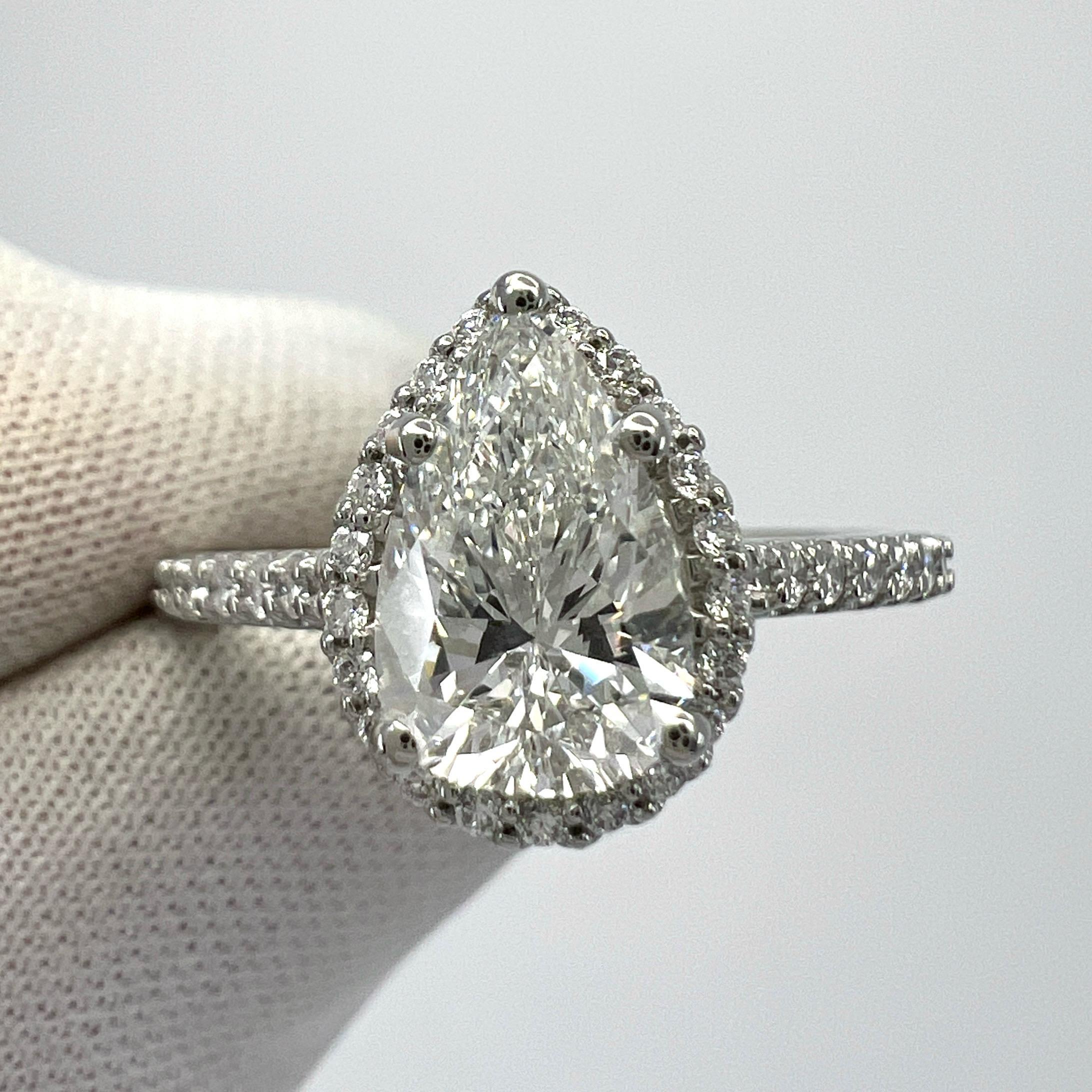 1.52ct GIA Certified Natural Pear Cut Diamond VVS1 G Platinum Halo Cluster Ring For Sale 2