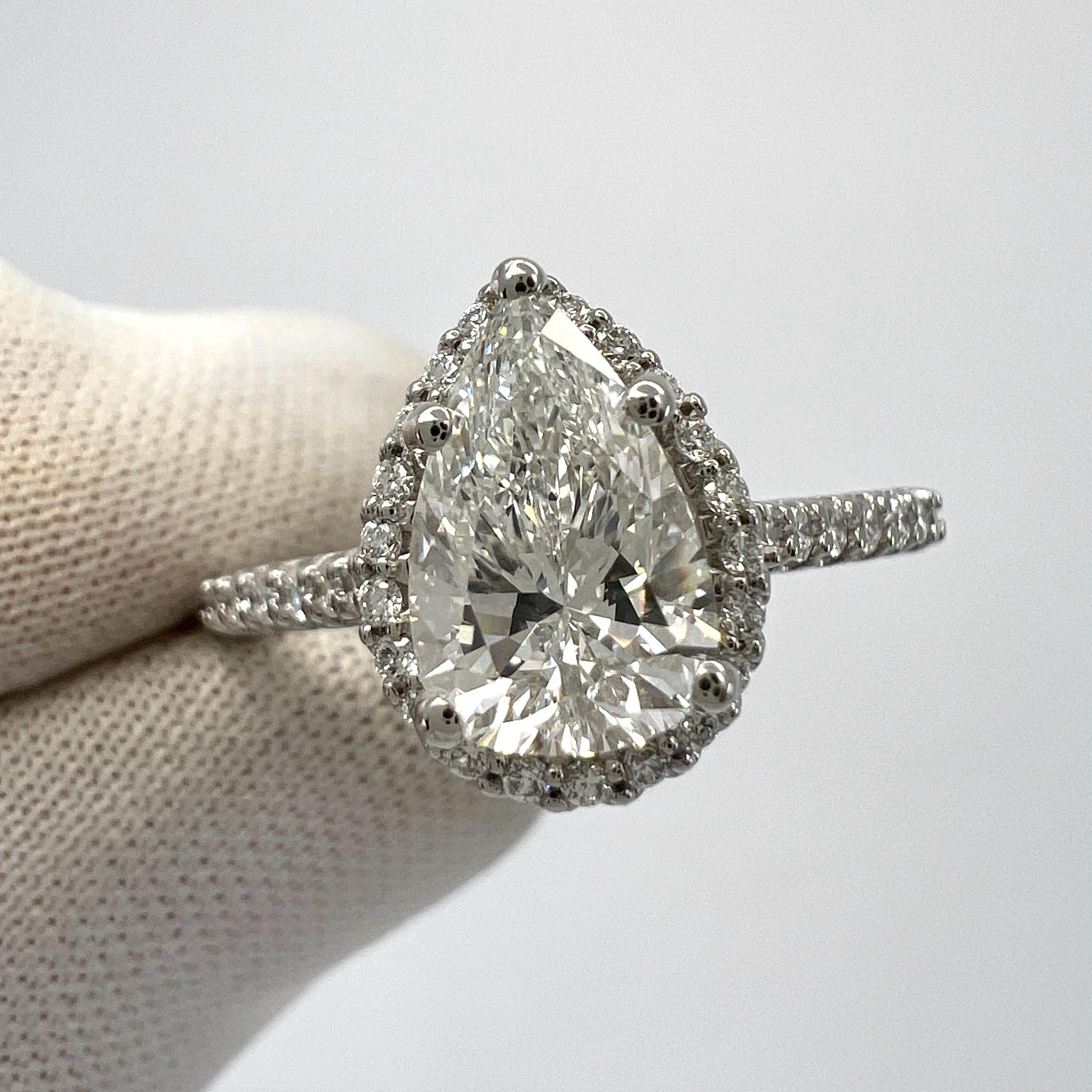 1.52ct GIA Certified Natural Pear Cut Diamond VVS1 G Platinum Halo Cluster Ring For Sale 4