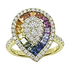 1.52ct Multi Color Sapphire 0.84ct Diamond 18k Yellow Gold Ring