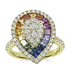 1.52ct Multi Color Sapphire 0.84ct Diamond 18k Yellow Gold Ring