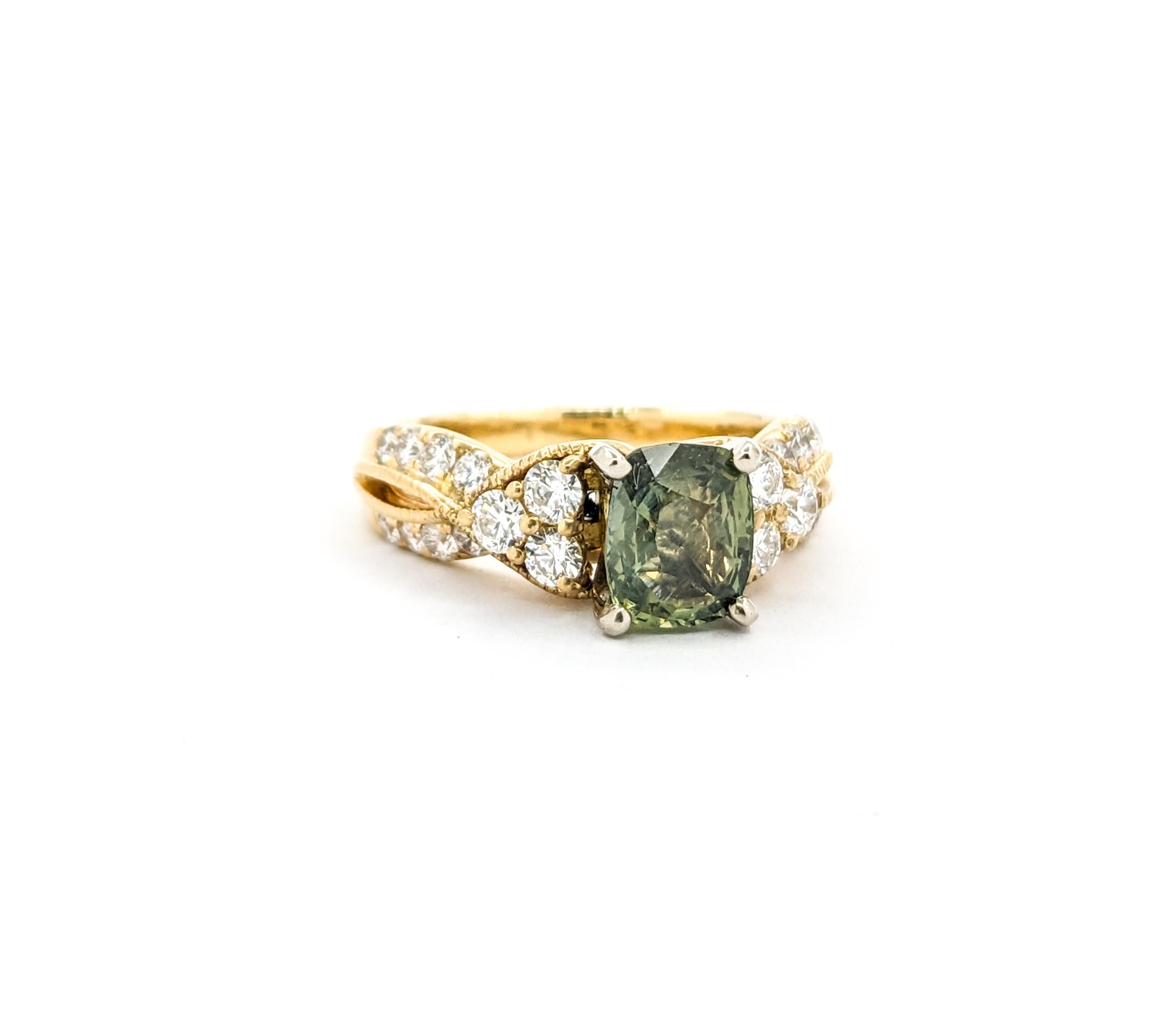 1,52ct Natürliche Alexandrit & Diamant Ring Set in 18kt Gelbgold GIA 4