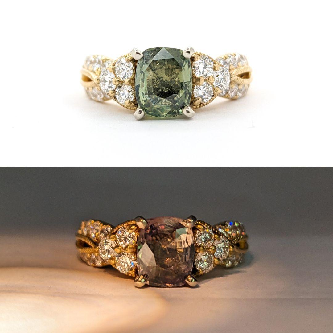 1,52ct Natürliche Alexandrit & Diamant Ring Set in 18kt Gelbgold GIA (Zeitgenössisch)