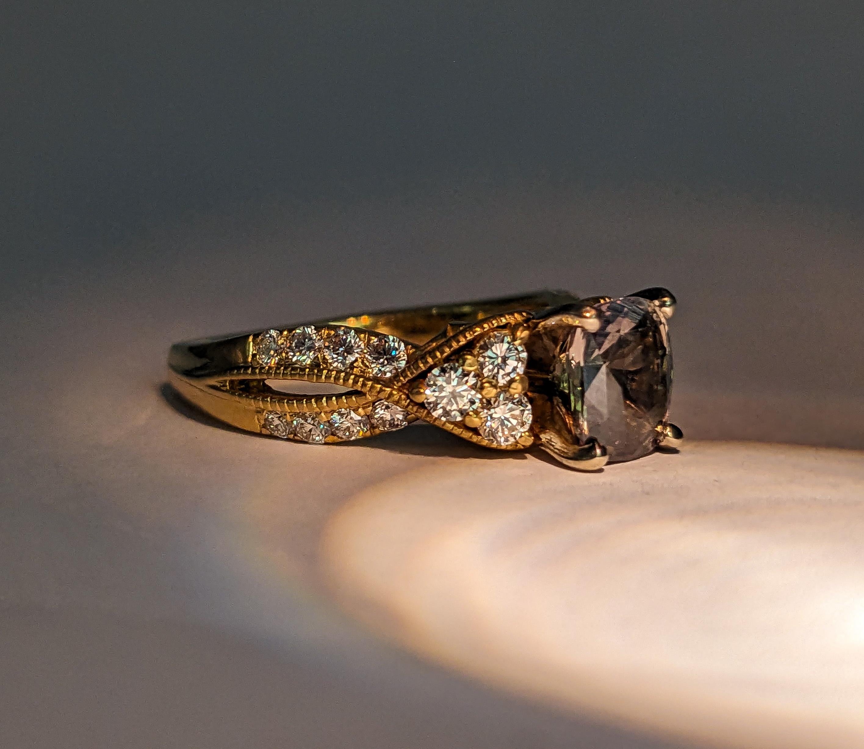 1,52ct Natürliche Alexandrit & Diamant Ring Set in 18kt Gelbgold GIA (Kissenschliff)