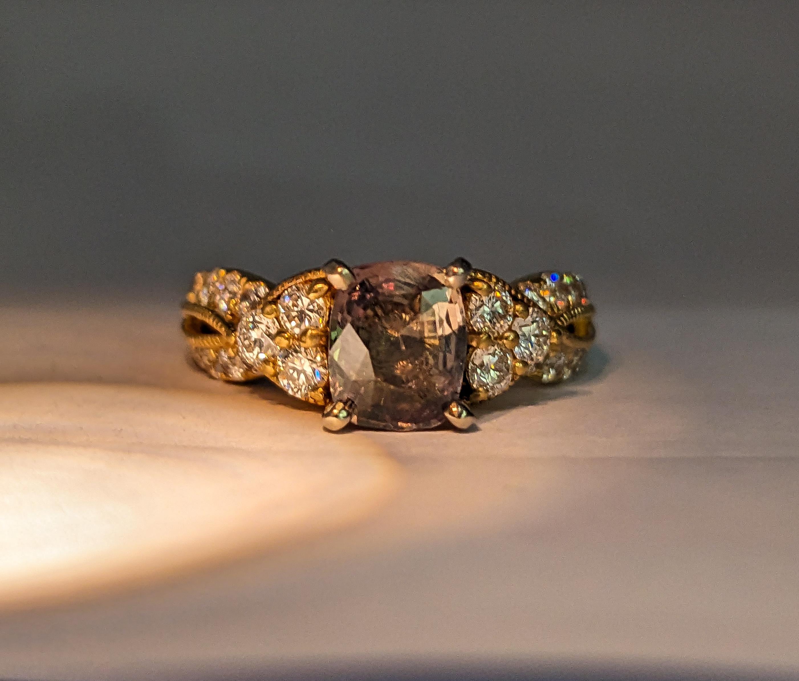 1,52ct Natürliche Alexandrit & Diamant Ring Set in 18kt Gelbgold GIA im Zustand „Hervorragend“ in Bloomington, MN