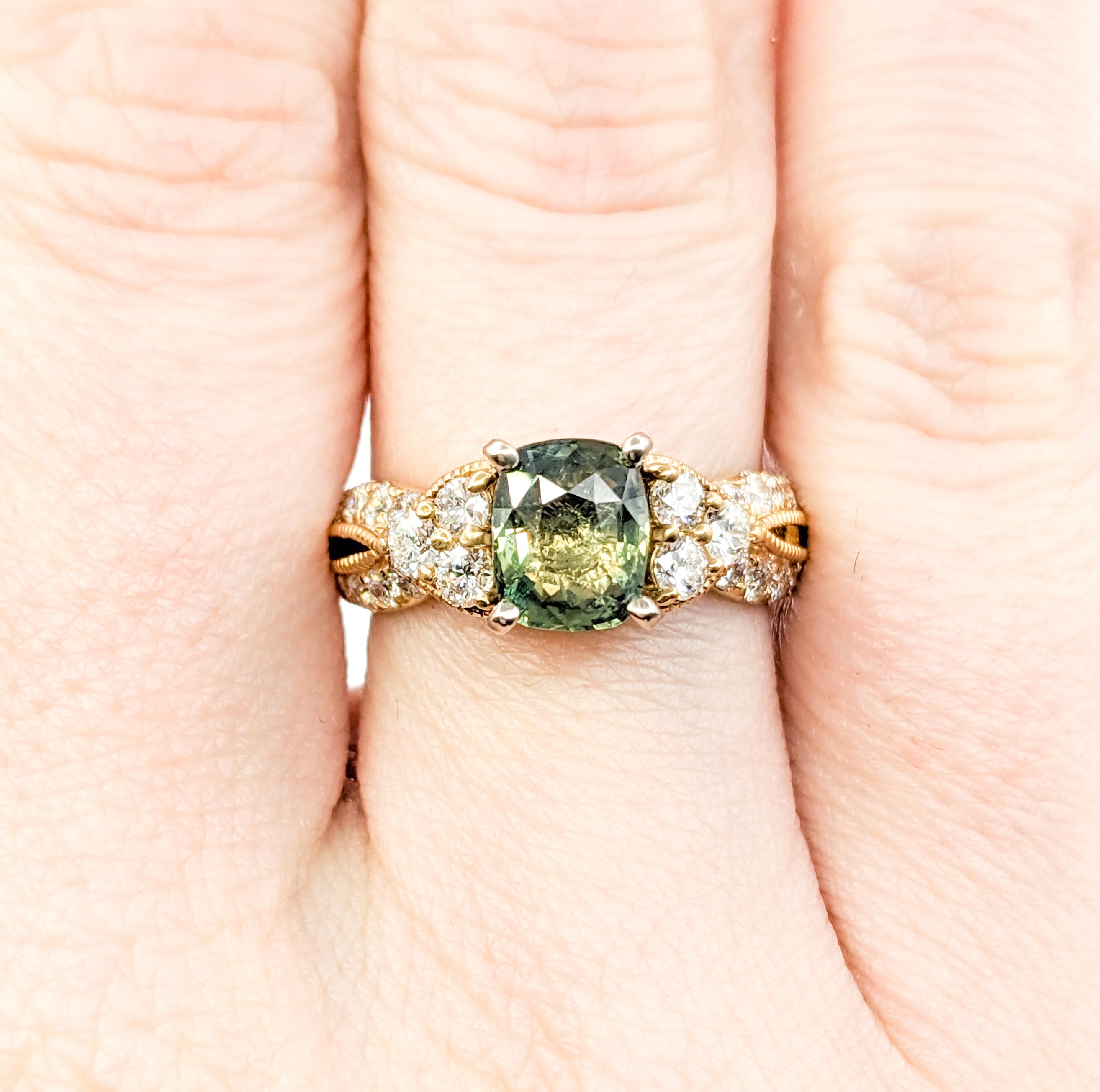 1,52ct Natürliche Alexandrit & Diamant Ring Set in 18kt Gelbgold GIA 3