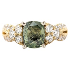 1,52ct Natürliche Alexandrit & Diamant Ring Set in 18kt Gelbgold GIA
