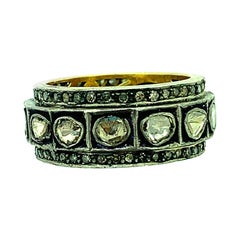 1.52Ct Old Mine Cut 'Polki Diamond' Ring Band Oxidized Sterling Silver, 14K Gold