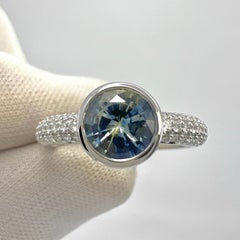 1,52 Karat Parti Bi Farbe runder blauer gelber Saphir & Diamant 18k Weißgold Ring