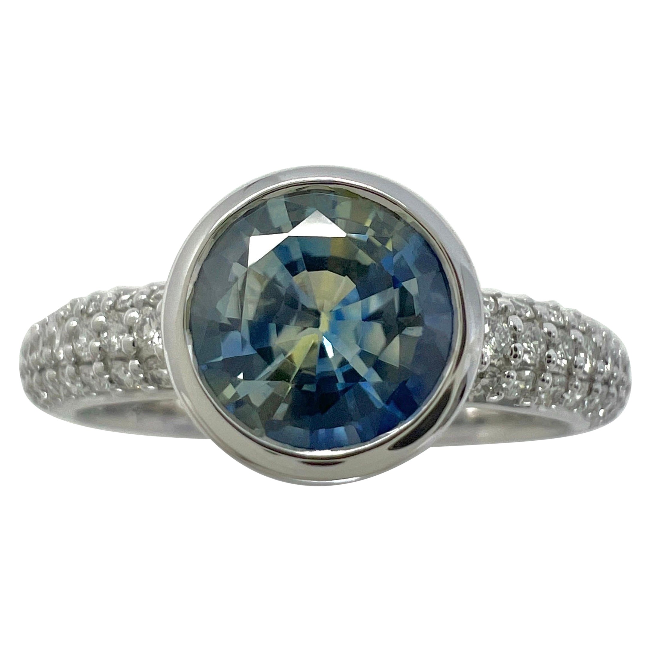 1.52ct Parti Bi Colour Round Blue Yellow Sapphire & Diamond 18k White Gold Ring