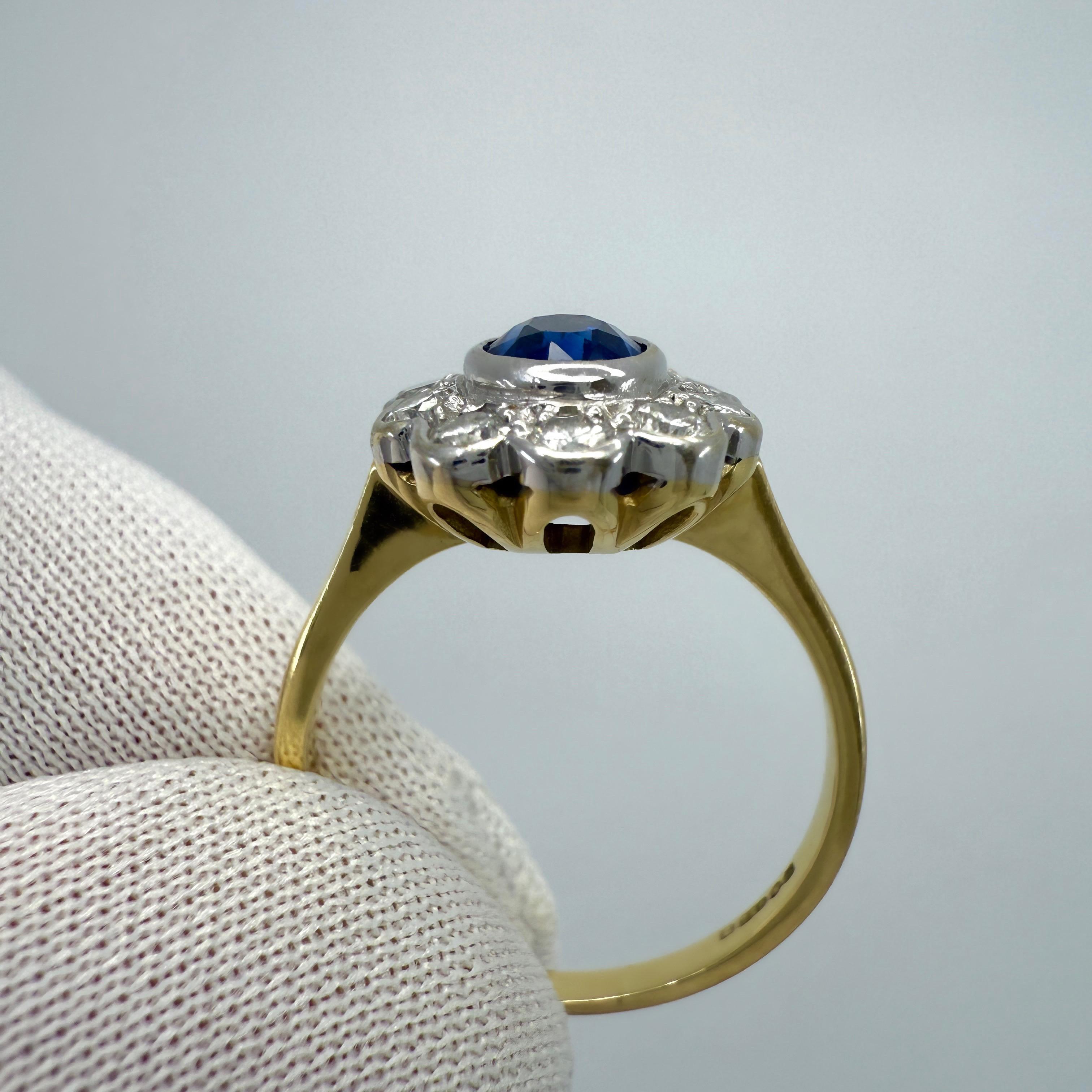 1.52ct Vivid Cornflower Blue Ceylon Sapphire And Diamond 18k Gold Cluster Ring For Sale 1