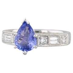 1.52ctw Pear Tanzanite Diamond Ring 18k White Gold Platinum Size 5.5 Engagement