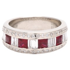 Anillo con banda gruesa de rubíes y diamantes de 1,52 ctw, oro blanco de 18 quilates, tamaño del anillo 6,25