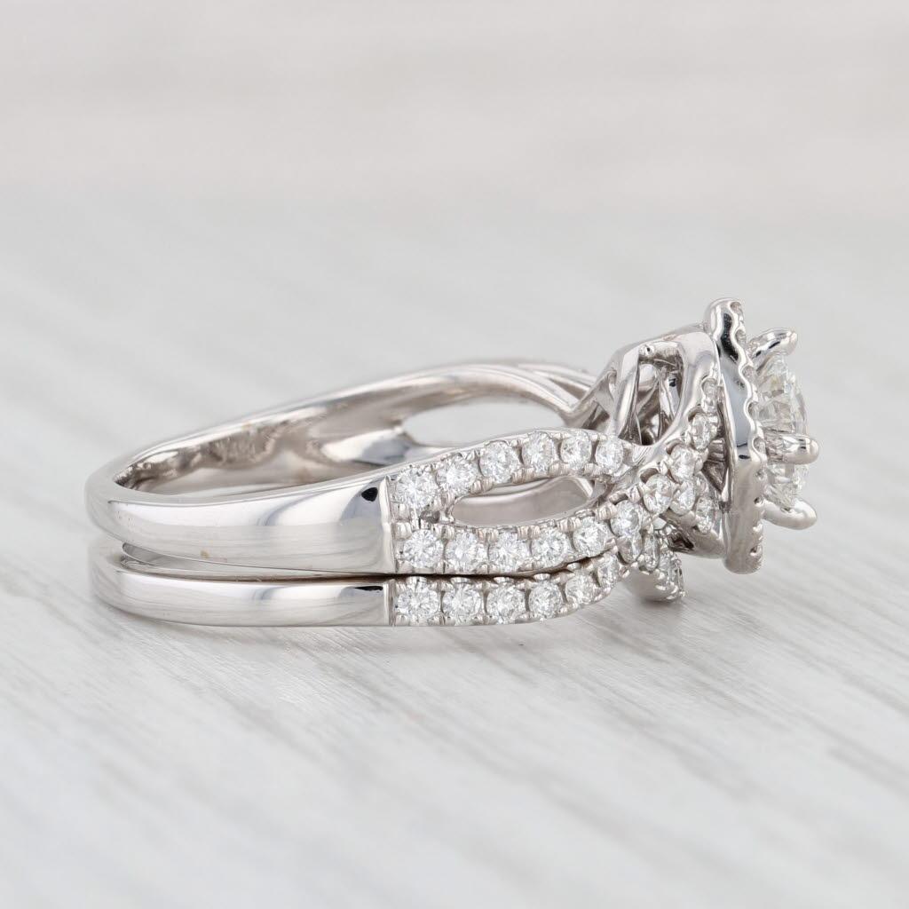 Round Cut 1.52ctw VS2 Leo Diamond Engagement Ring Wedding Band Set 14k Gold Round Halo GIA For Sale