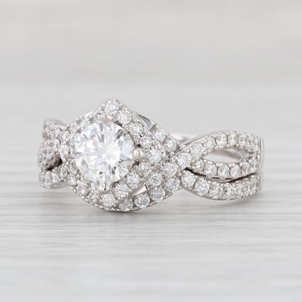 1.52ctw VS2 Leo Diamond Engagement Ring Wedding Band Set 14k Gold Round Halo GIA For Sale 2