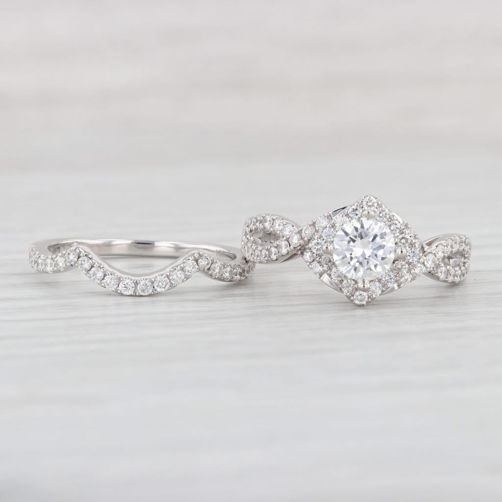 1.52ctw VS2 Leo Diamond Engagement Ring Wedding Band Set 14k Gold Round Halo GIA For Sale 3