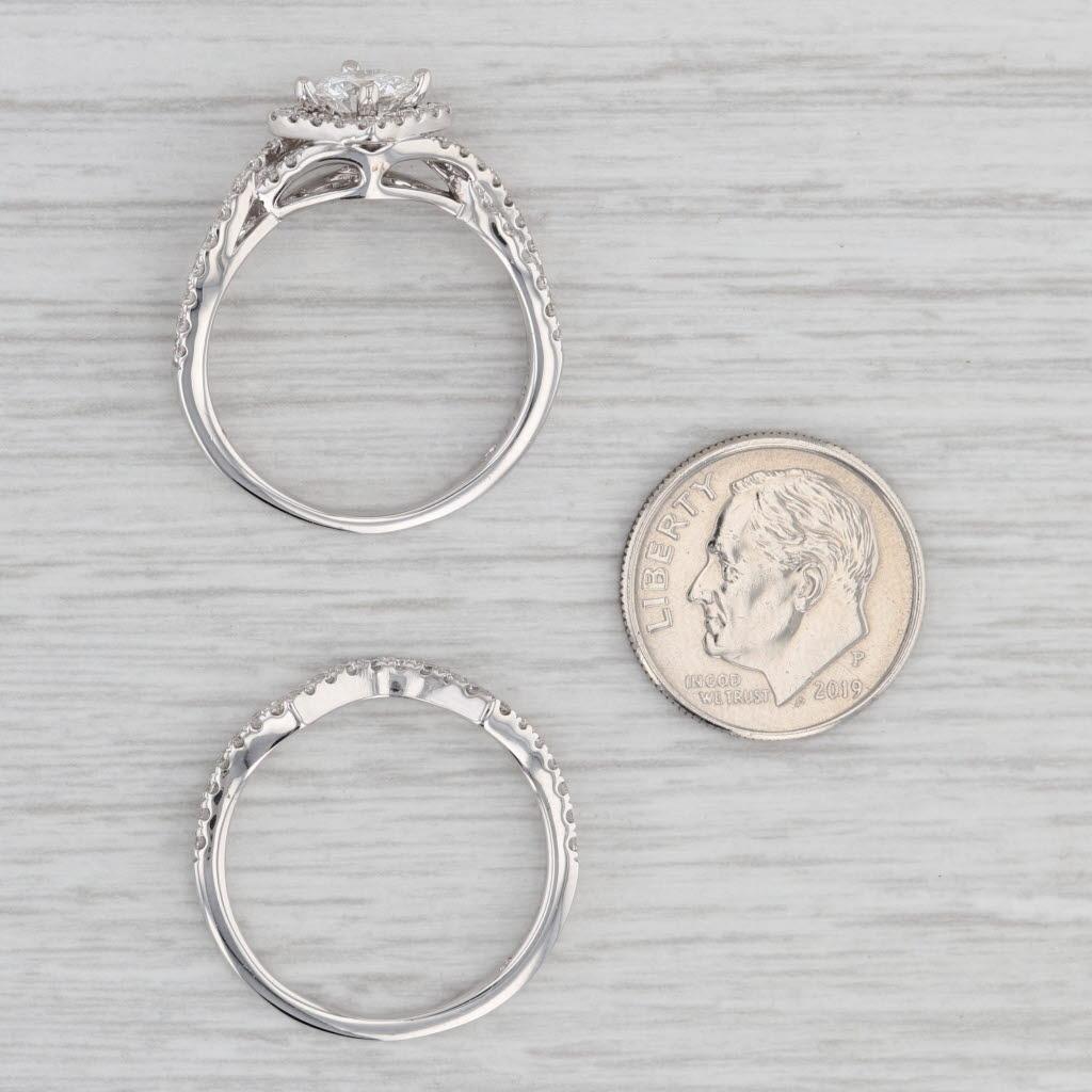 1.52ctw VS2 Leo Diamond Engagement Ring Wedding Band Set 14k Gold Round Halo GIA For Sale 4