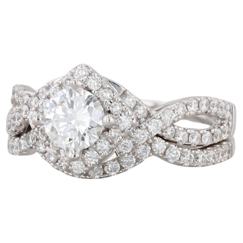 1.52ctw VS2 Leo Diamond Engagement Ring Wedding Band Set 14k Gold Round Halo GIA For Sale