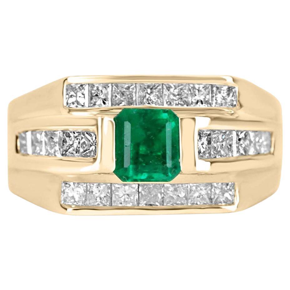 1.52tcw 14K Colombian Emerald-Emerald Cut & Princess Cut Diamond Statement Ring