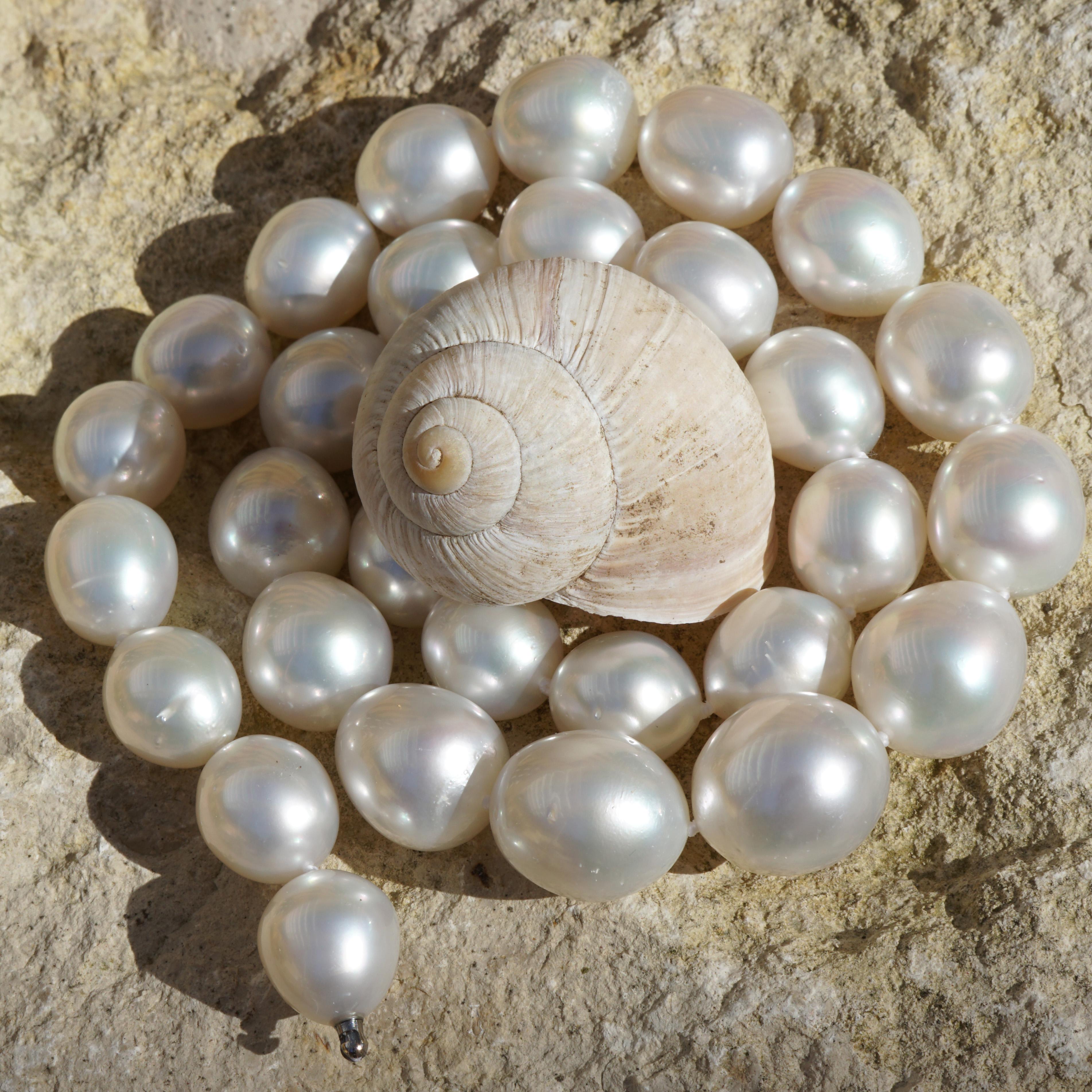 15 bis 12 mm AAA+ Südsee Perlenkette Feine Weiße Farbe Große Qualität Luster (Rundschliff) im Angebot