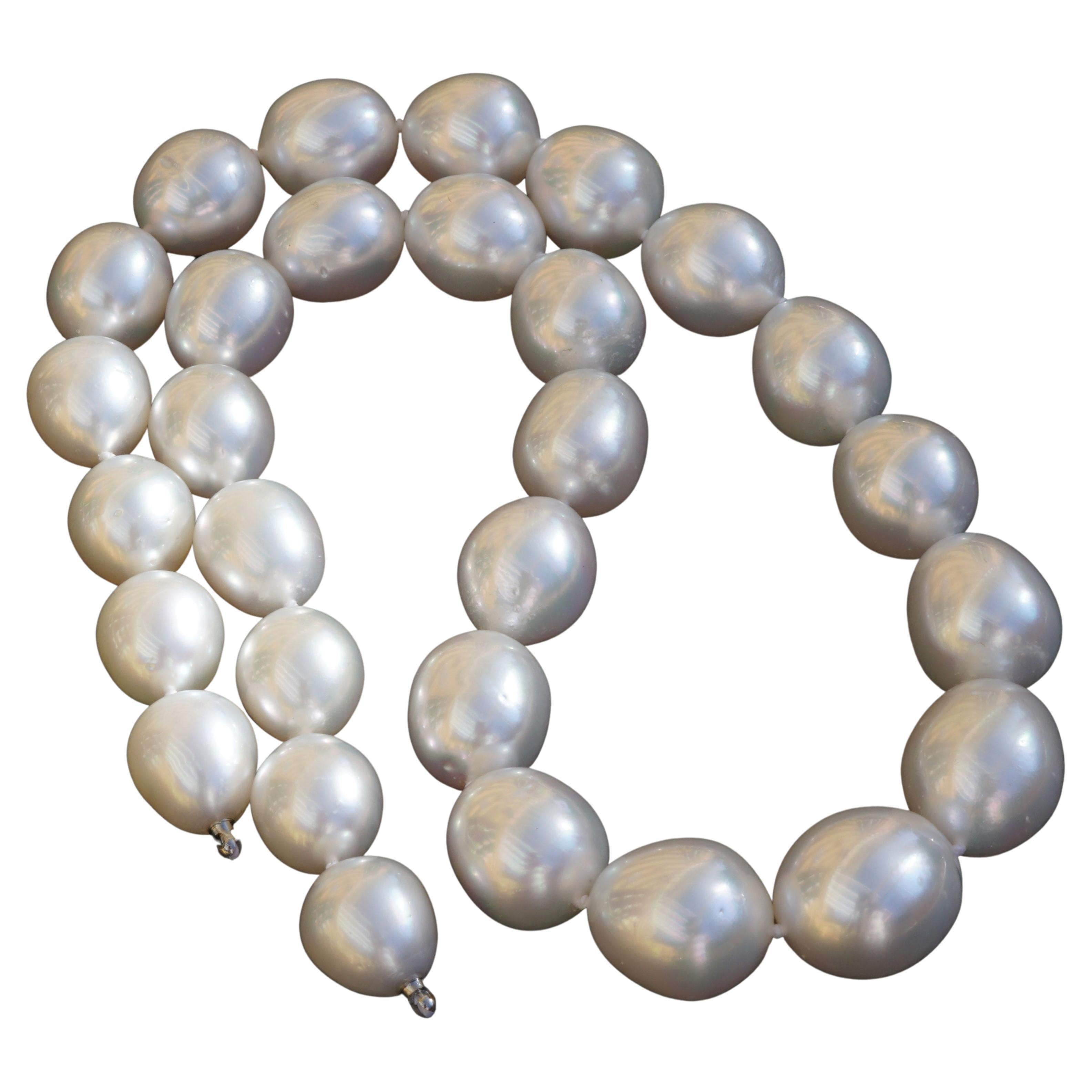 15 to 12 mm AAA+ South Sea Pearl Necklace Fine White Color Great Quality Luster For Sale