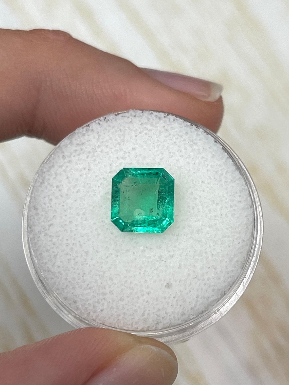 Stone: Emerald
Weight: 1.53-carats
Shape: Asscher Cut
Clarity: Transparent
Luster: Very Good
Color: Medium Yellowish Green
Measurements: 7.91mm x 7.69mm x 3.83mm
Geographic Origin: Colombia
Treatment: Natural, Oil & Resin

Notes: This emerald has a