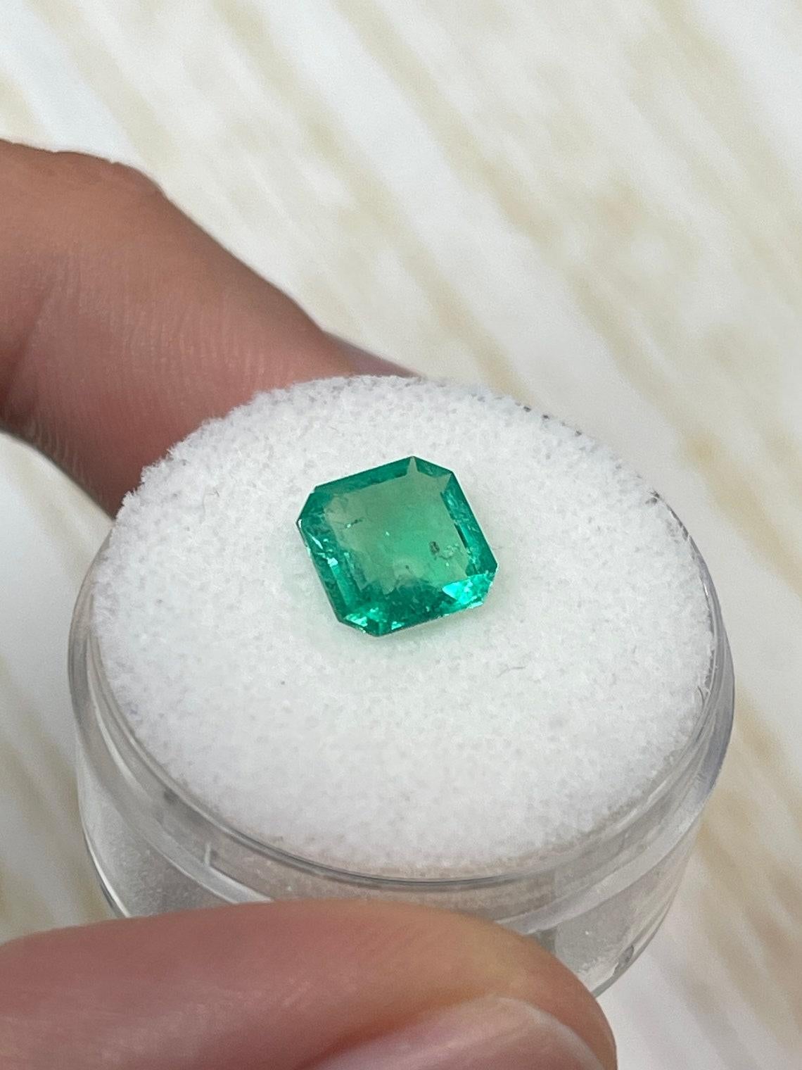 1.53 Carat 8x8 Yellowish Green Colombian Emerald - Rare Asscher Cut May In New Condition For Sale In Jupiter, FL